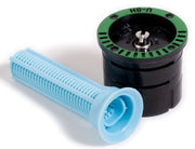 Rain Bird U-8H sprinkler spray nozzle with a black body and green detailing, accompanied by a blue filter or insert.