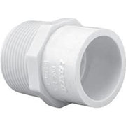 A white PVC male adapter with a straight end connection, marked with the brand name 'Charlotte', designed for use in irrigation or plumbing systems.