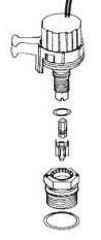 Technical diagram of a plumbing valve assembly with parts labeled.