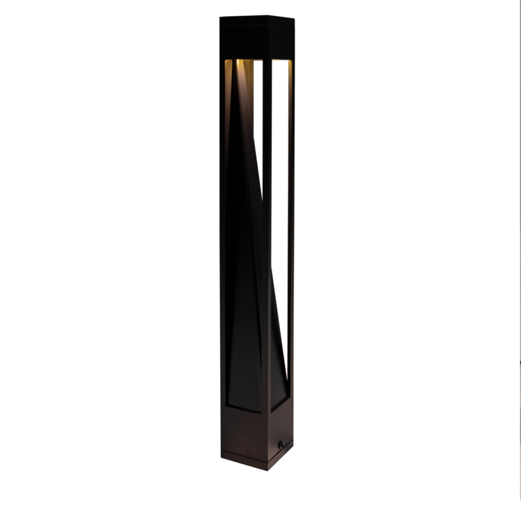 Brilliance Mt-Rainier-BL-3-3000-AL-BLK-STK, 3x3 Square Bollard, Three (3) Cutouts, with integrated 400lm 3000K 120DEG Frosted MiniBeam, ABS Stake