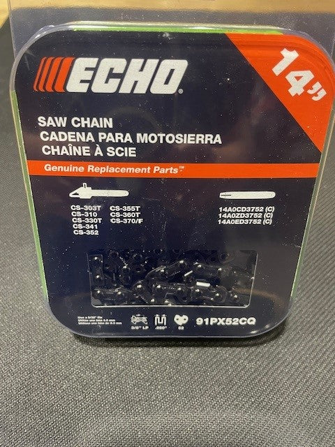 Packaged saw chain with Echo branding on a gray surface