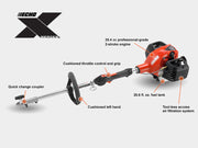 Echo string trimmer with features highlighted on a white background