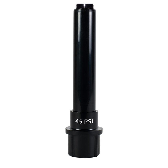 Black Rain Bird PA8SP45 PRS Riser Regulator, a 45 psi pressure regulating shrub adapter with a threaded riser connection at the bottom.