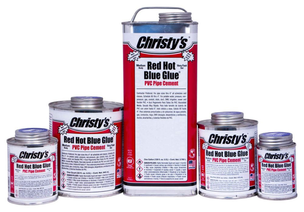 Christy, 1 Quarter, 32 Oz Red Hot Blue Glue PVC Cement, Low VOC