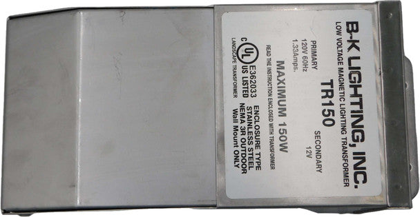 B.K. Lighting, Inc. transformer with label on a gray background