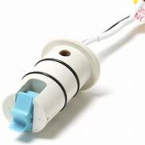 A white and blue flow meter insert replacement designed for use with irrigation controllers.