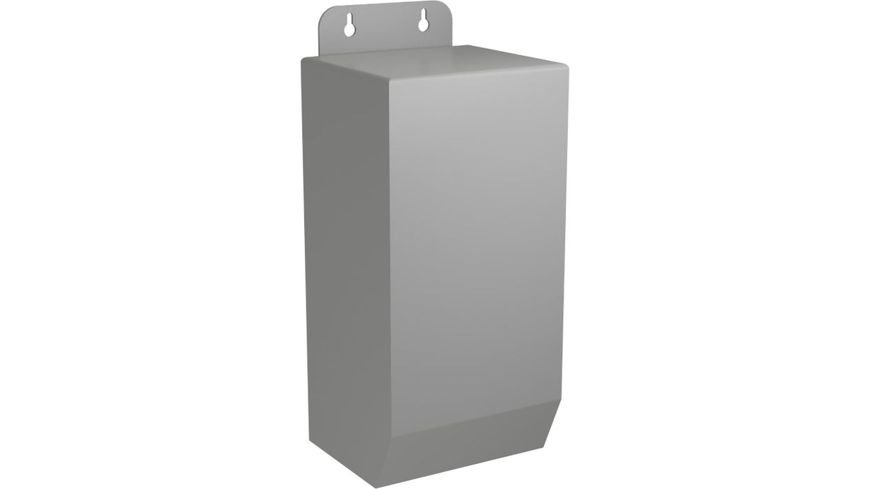 A gray metal magnetic transformer for low voltage lighting systems.