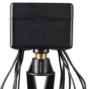 Black antenna with multiple cables on a white background