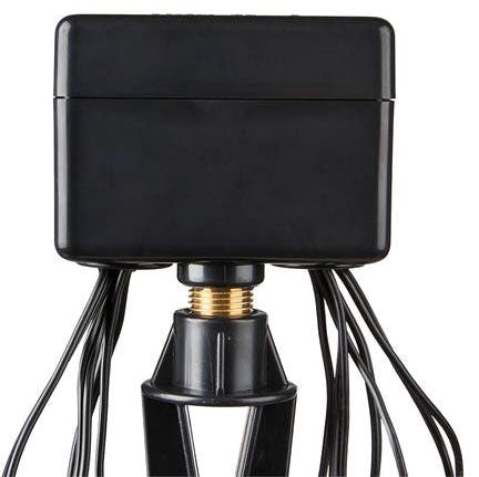 Black antenna with multiple cables on a white background