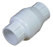 A white 1 inch PVC IPS swing check valve with slip x slip end connection.