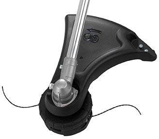 Black and silver string trimmer on a white background