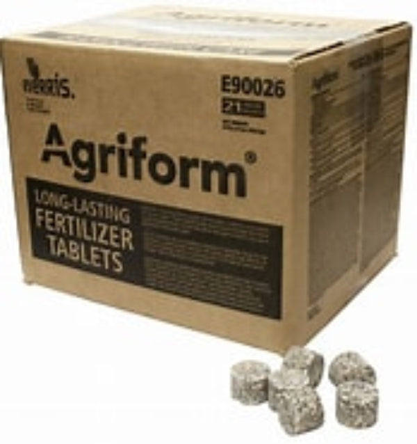 Agriform fertilizer tablets with packaging on a white background