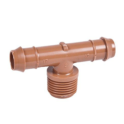 DIG 1/2 Tee Male Adapter With Barb x 17mm .600" ID Insert Connector, Brown