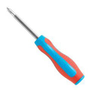 Screwdriver with red handle and silver blade on a white background