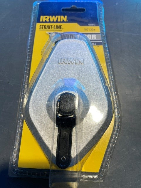 An IRWIN Straight-Line tool hook in its original retail blister packaging, featuring a silver-colored metal hook and a black plastic handle, set against a yellow and blue backing card.