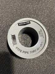 Roll of Aqualine PTFE pipe thread tape on a textured surface