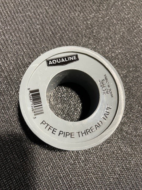 Roll of Aqualine PTFE pipe thread tape on a textured surface