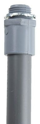 A 24-inch gray PVC electrical conduit with a terminal adapter and ring clamp.