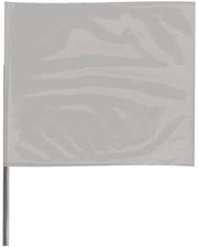 A 4 inch by 5 inch silver wire staff marking flag with an embossed suede/matte finish on a 21 inch wire staff.