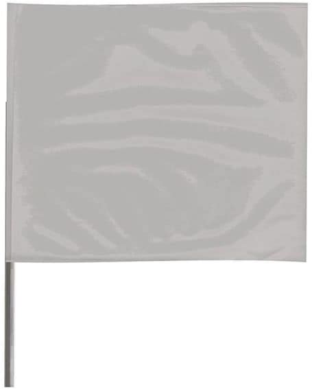 A 4 inch by 5 inch silver wire staff marking flag with an embossed suede/matte finish on a 21 inch wire staff.