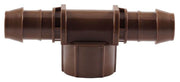 A brown plastic tee fitting with a female adapter, designed for irrigation systems.