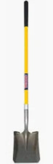 Shovel with a yellow handle on a white background