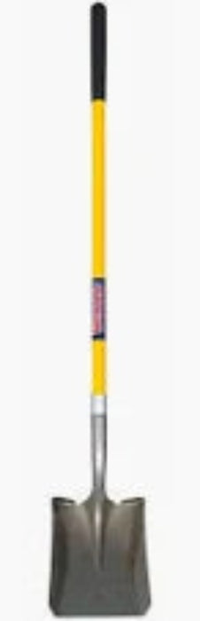 Shovel with a yellow handle on a white background