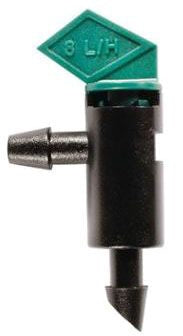 DIG- 06-010, 2 GPH flag dripper With Barbed Inlet And Outlet, Black/Green