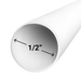 White pipe with a measurement label indicating half an inch on a white background