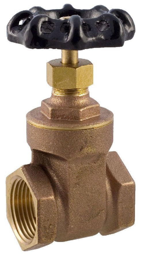 2-inch brass gate valve with a wheel handle, threaded end connections, and a solid wedge disc design.