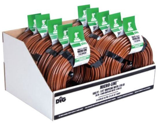 DIG Series 1/4" Non PC Dripline, 9 (23) spacing, .52 GPH .170" ID x .250" OD, 1000' Brown