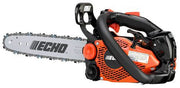 Echo brand chainsaw with an orange and black color scheme, featuring a 14-inch bar.