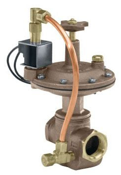 A brown drip irrigation globe valve with a solid red brass body and female threaded ends.
