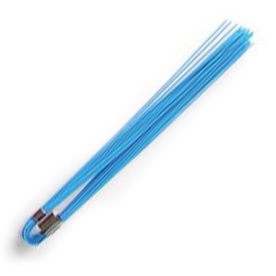 Blue straw with a metal clip on a white background