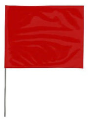 A red wire staff marking flag made of flexible PVC film with an embossed suede/matte finish.