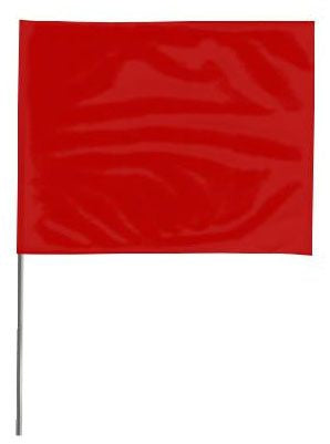 A red wire staff marking flag made of flexible PVC film with an embossed suede/matte finish.