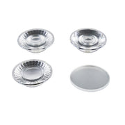 Set of four silver coasters on a white background