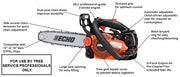 Echo chainsaw with labeled features on a white background