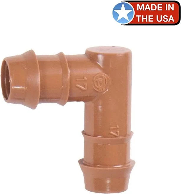 1/2 Barb Fittings, 17mm Insert Elbow .600" ID, Brown