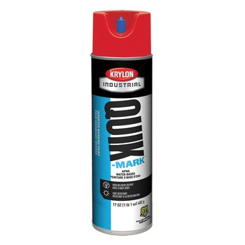 A can of Krylon Quick-Mark water-based marking paint in fluorescent red color.