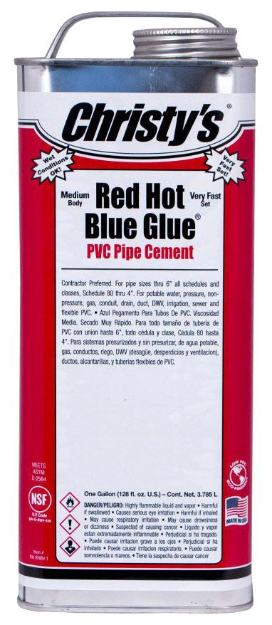 Christy RH-RHBV-QT-12 , 1 Quarter, 32 Oz Red Hot Blue Glue PVC Cement, Low VOC