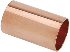 A 1/2 inch copper rolled stop coupling for plumbing or irrigation.