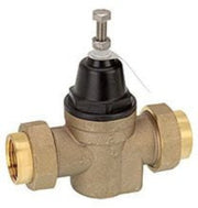 Brass valve with a black actuator on a white background