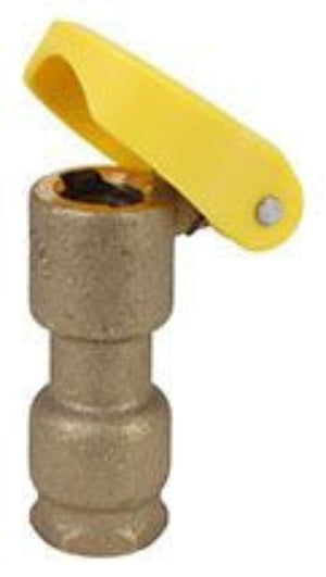 A brass quick coupling valve with a yellow vinyl cover on a yellow background.