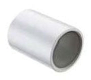 A white 1/2 PVC coupling socket fitting, SCH40, with a smooth finish.