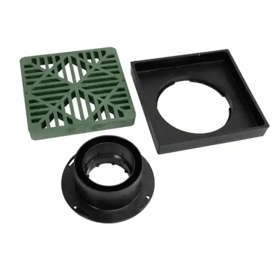 NDS-1230GRKIT, 12" X 12" Low- profile Adapter With Flat Green Grate & 3"X4" Universal Locking Outlet