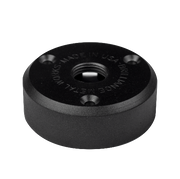 A black cerakote deck mount with brass screws for landscape lighting, made in the USA.