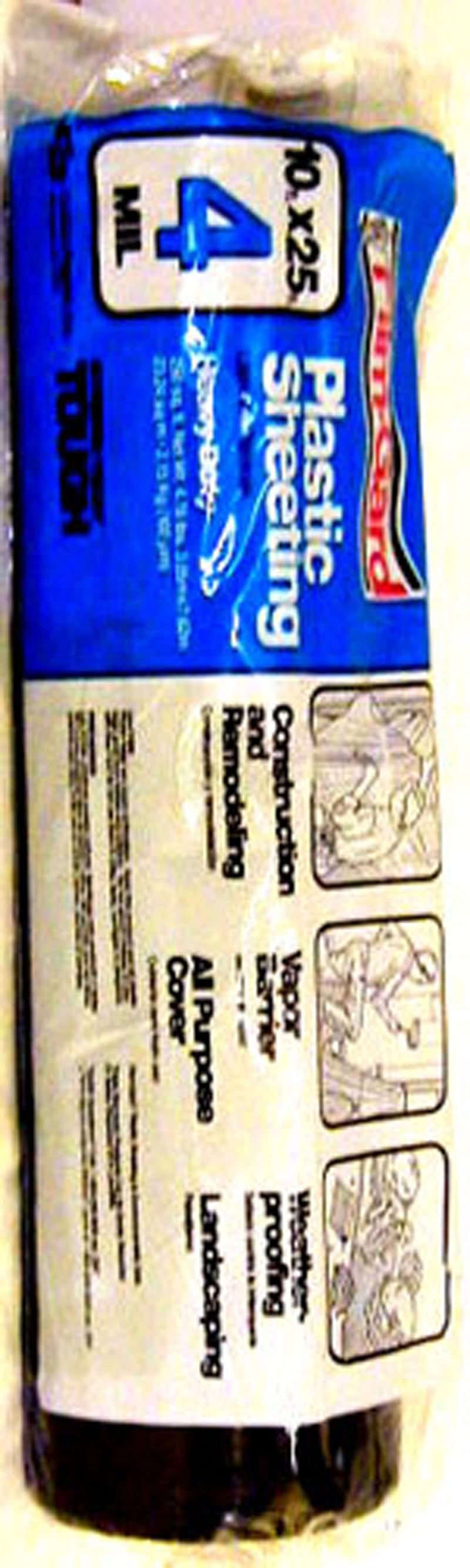A package of Poly America plastic sheeting with product details and branding visible.