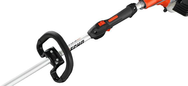 Gardening tool with black and red design on a white background