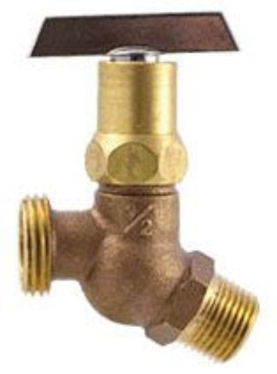 Brass hose bibb with a male thread and a loose key handle.